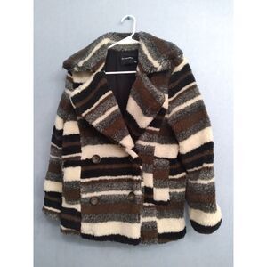 Striped Teddy Bear Coat Fuzzy Sherpa Jacket‎ Oversized Warm Winter